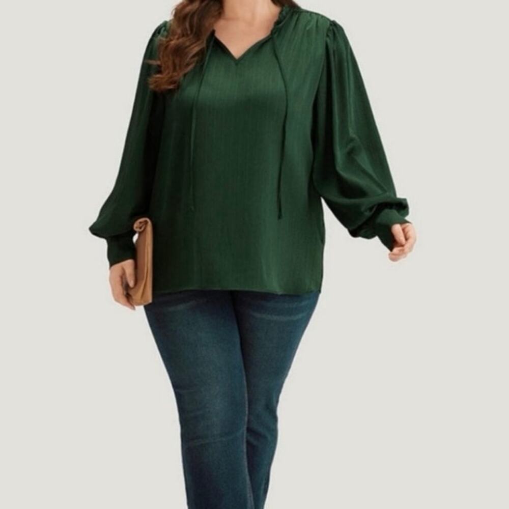 Plus Size 14 16 1x BloomChic long Button Cuff & Tie Neck shirt Top Blouse - Picture 12 of 12